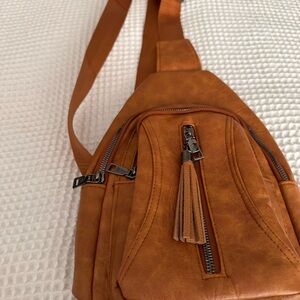 Brown Faux Leather Sling Bag